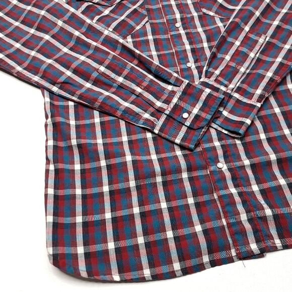 Levis Pearl Snap Western Plaid Button Shirt Mens Small Red Blue USA Rodeo - Picture 4 of 7